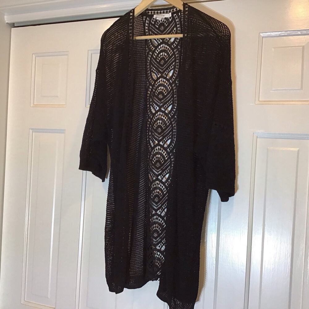 Womens L Black Sheer Crochet Cardigan Whimsigoth Fairy Grunge Y2K Festival Boho